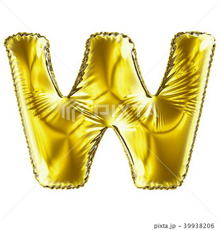 Golden letter W made of inflatable balloon isolated on white background. 39938206