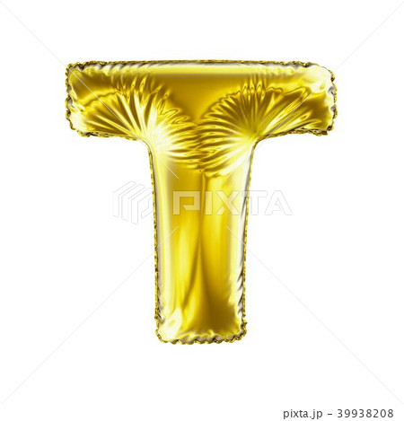 Golden letter T made of inflatable balloon isolated on white background. 39938208