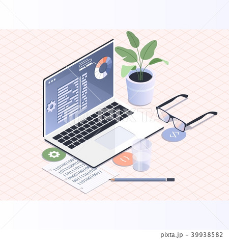 Software development and programming.Programmer coding binary computer isometric vector flat Software development and programming.Programmer coding binary computer isometric vector flat 39938582