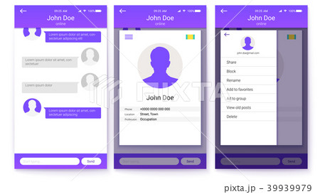 UI kit of mobile app. Page of profile and sidebar UI kit of mobile app. Page of profile and sidebar 39939979