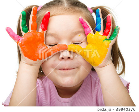 Portrait of a cute girl playing with paints Portrait of a cute girl playing with paints 39940376