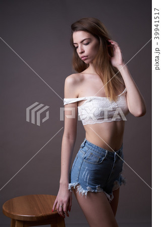 Model posing in studio during classic test shoot 39941517
