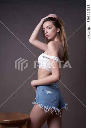 Model posing in studio during classic test shoot 39941518