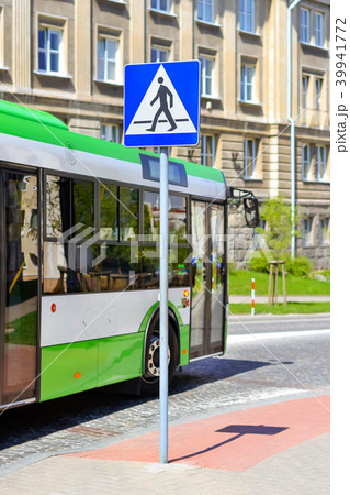 Passenger bus, sign crosswalk in Bialystok, Poland 39941772