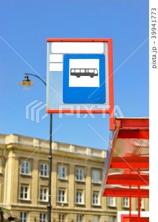 Bus stop road sign on road in Bialystok, Poland 39941773