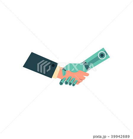 Artificial intelligence image with handshake of business human and robot. 39942689