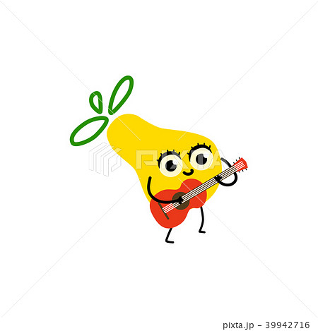 Cartoon party pear fruit character playing guitar 39942716