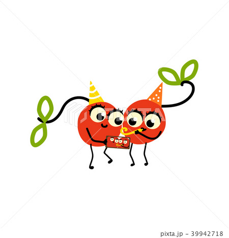 Vector flat cherry making selfie fruit party 39942718