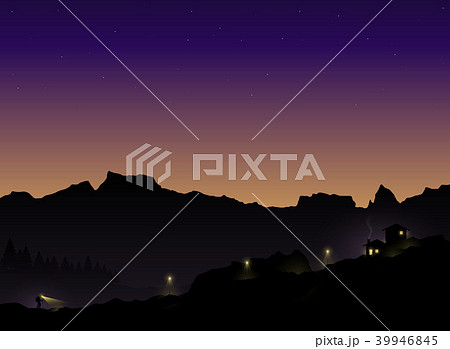 Silhouette of the tourist hiking. Silhouette of the tourist hiking. 39946845