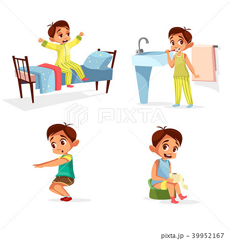Vector cartoon boy daily morning routine activity 39952167