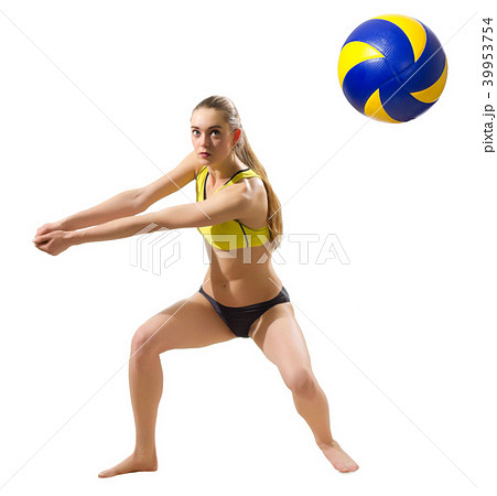 Woman beach volleyball player (with ball ver)の写真素材 Woman beach volleyball player (with ball ver)の写真素材
