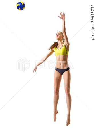 Woman beach volleyball player (with ball ver) 39953756