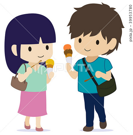 可愛い恋人たち 食べ歩き アイスのイラスト素材