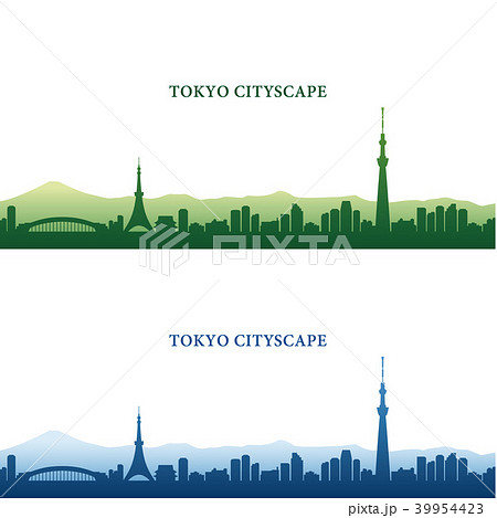 東京の街並みのシルエット 東京タワー スカイツリーのイラスト素材 39954423 Pixta