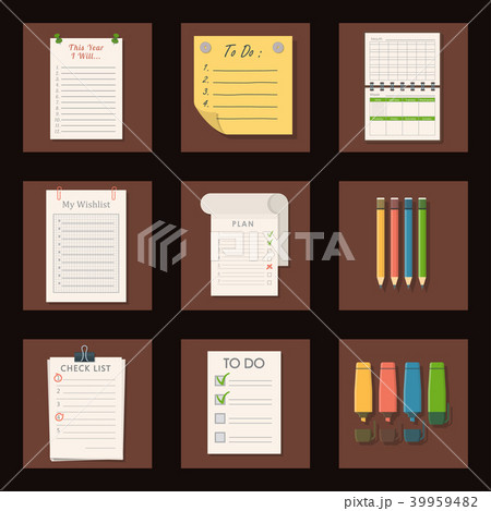 Agenda list vector business paper clipboard in flat style self-adhesive checklist notes schedule 39959482