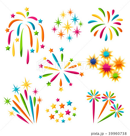 Set of bright colorful fireworks and salute Set of bright colorful fireworks and salute 39960738