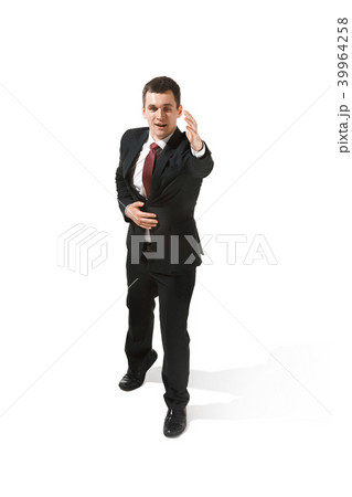 Choose me. Full body view of businessman on white studio background 39964258