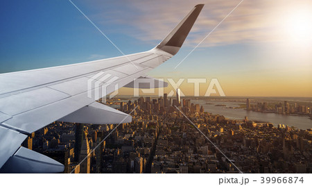 Aerial New York City with airplane wing Aerial New York City with airplane wing 39966874