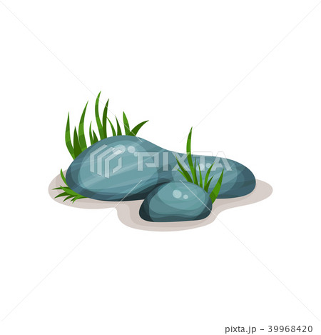 Smooth rounded rock stones with green grass, design element of natural landscape vector Illustration 39968420
