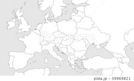 Blank outline map of Europe with Caucasian region. Simplified wireframe map of black lined borders