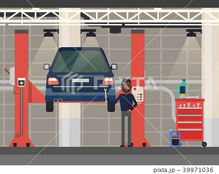 Car repair or diagnostic.Vehicle at lift, elevator 39971036