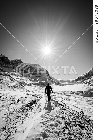 Young man hiking at Athabasca Glacier Young man hiking at Athabasca Glacier 39972089