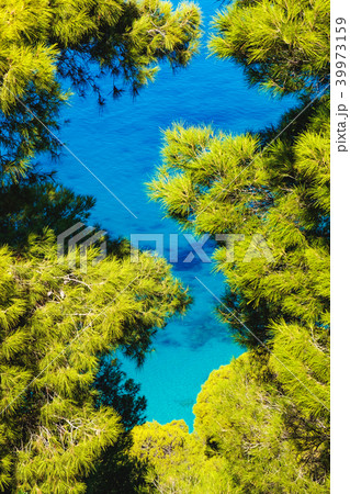 Turquoise sea water and foliage of trees, Lefkada 39973159