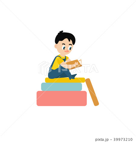 Vector flat boy reading sitting at big book Vector flat boy reading sitting at big book 39973210