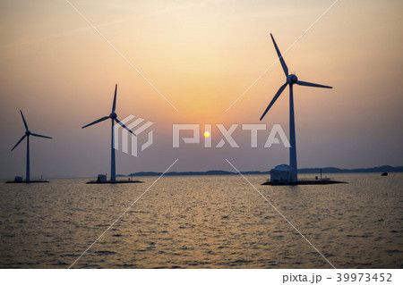 風景 タービン 夕焼け 39973452