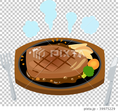 Teppanyaki steak with knife and fork - Stock Illustration [39975229 ...