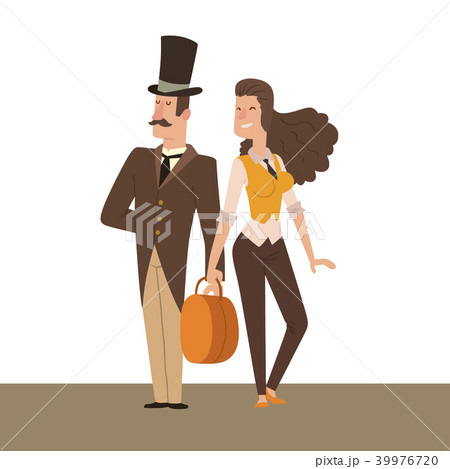 Vintage victorian cartoon gents retro people vector. Style fashion old people victorian gentleman 39976720