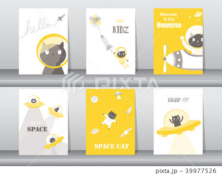 set of cute animals poster template cards catsのイラスト素材