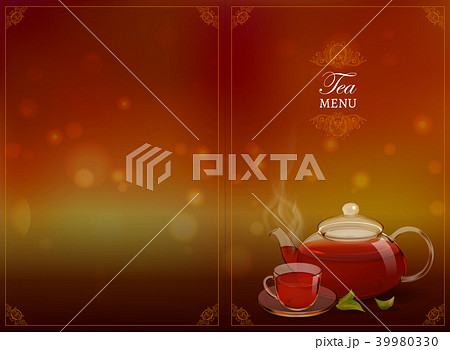 A glass teapot and a cup of tea on a colored A glass teapot and a cup of tea on a colored 39980330