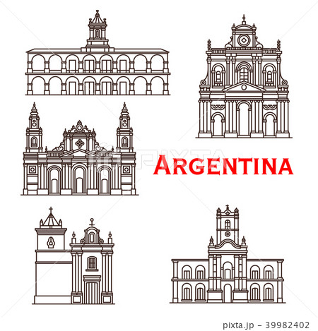 Argentina landmarks buildings vector line icons 39982402