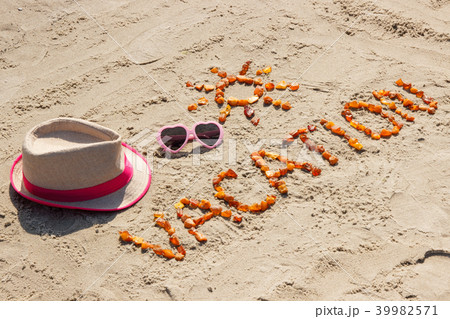 Word vacation, sunglasses and straw hat Word vacation, sunglasses and straw hat 39982571