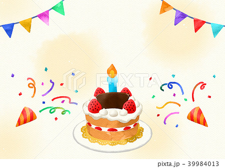 バースデーカード(水彩)-文字全部なし-紙背景 39984013