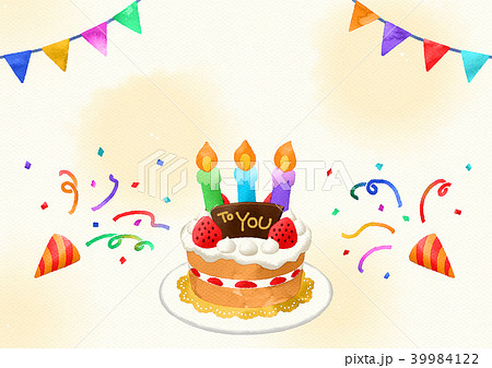バースデーカード(水彩)-文字なし-紙背景-3ろうそく-toYou 39984122