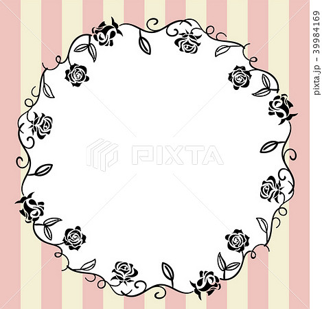 薔薇で描かれたアールヌーヴォー調の円形のリース カラー オーナメント 飾り罫 ベクターデータのイラスト素材