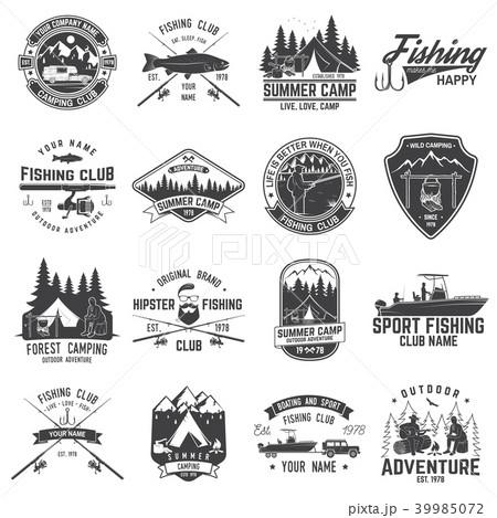 Set of fishing and camping club badge. Vector illustration. Set of fishing and camping club badge. Vector illustration. 39985072