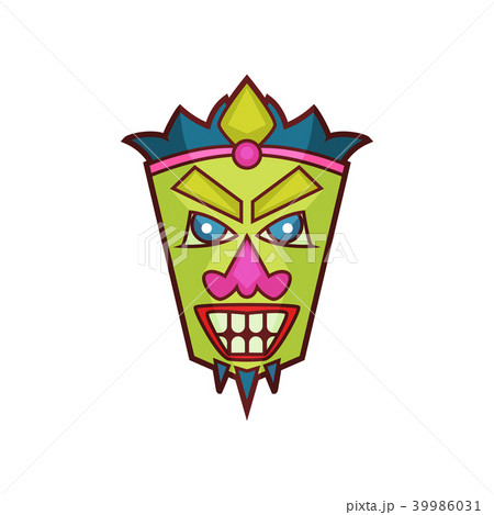 Tribal mask, colorful cut wooden guise, totem symbol vector Illustration on a white background 39986031