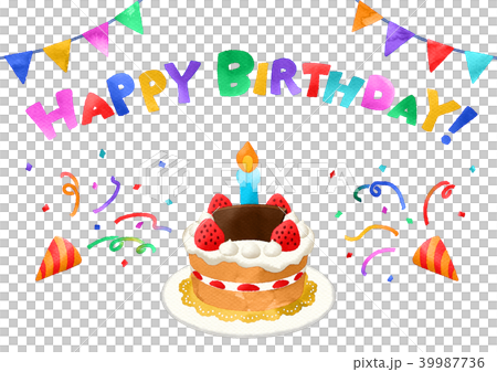 バースデーカード(水彩)-透過-チョコ文字無し 39987736