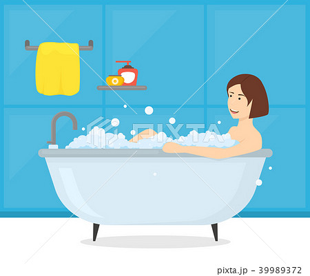 Cartoon Woman in Bathroom Bathtub Card Poster. Vector Cartoon Woman in Bathroom Bathtub Card Poster. Vector 39989372