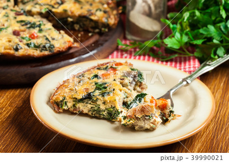 Portion of frittata made of eggs and mushrooms Portion of frittata made of eggs and mushrooms 39990021