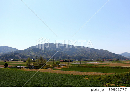 山口県下関市，麦畑の広がる田部盆地より望む六万坊山と植松古墳遠景 39991777