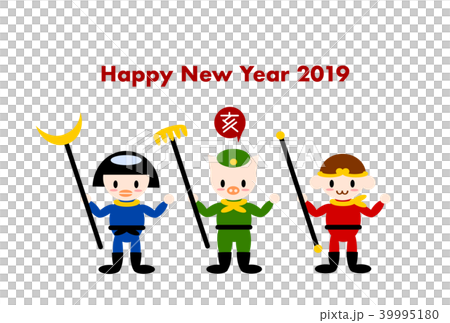 2019年 年賀状素材 イラスト 猪八戒 西遊記 白背景 39995180