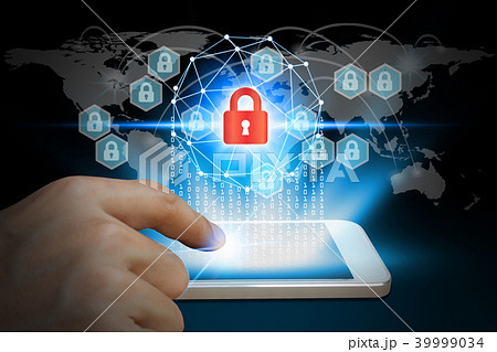 hand use smartphone with padlock technology 39999034