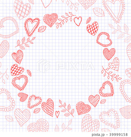 Doodle hearts frame on the checkered notebook 39999158