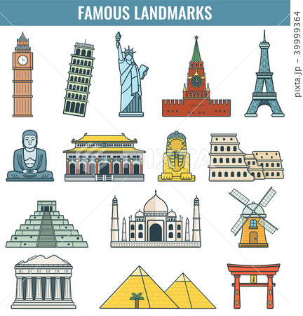 Famous World Landmarks. Travel and Tourism concept. Vector 39999364