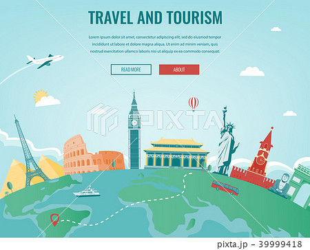 Travel composition with famous world landmarks. Travel and Tourism. Concept website template. Vector 39999418