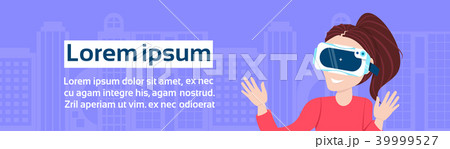 Female In Vr Glasses Over Background With Copy Space Modern Virtual Reality Technology Concept 39999527